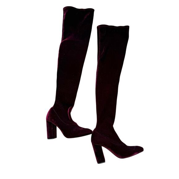 Zara velvet over the knee burgundy heeled boots EU 38 / US 7.5 - Picture 15 of 15